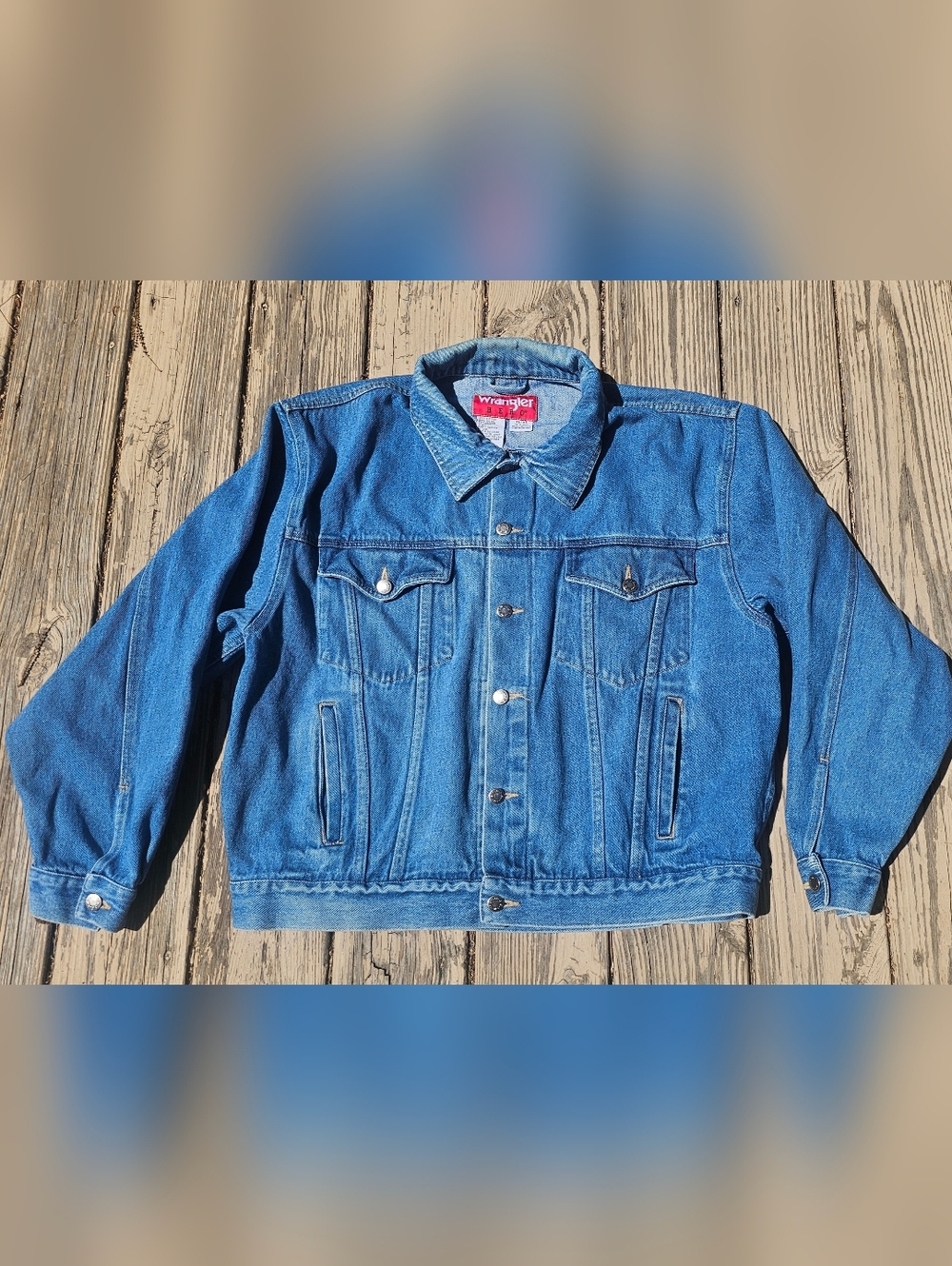 Vintage Wrangler Hero Jacket Heavy Denim Trucker Medium Wash Size XL
